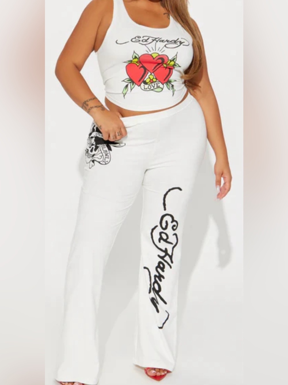 Ed Hardy White Logo Wide-Leg Pants — size XL